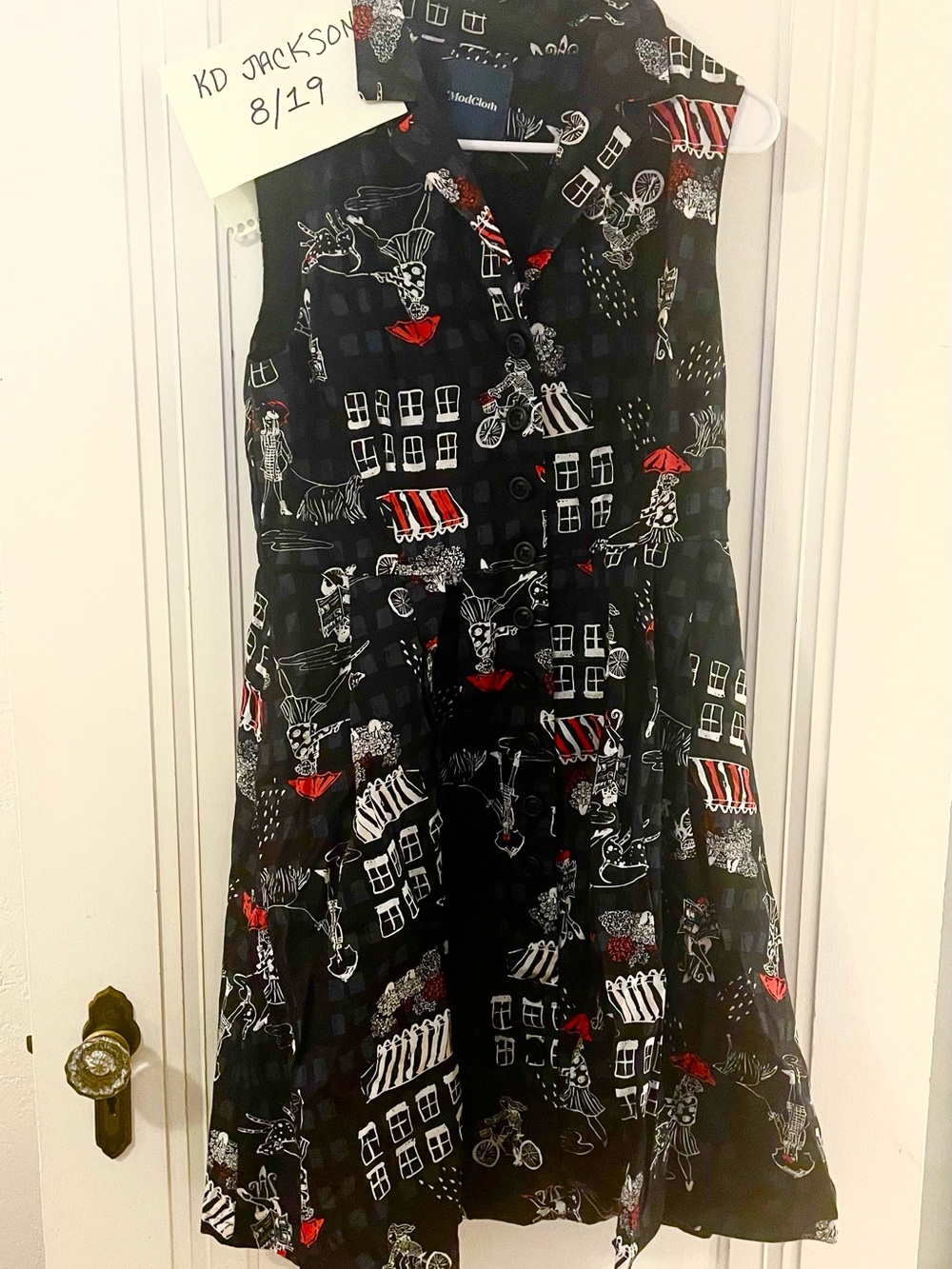 ModCloth Parisian Print Women's Dress - Red & White Accents